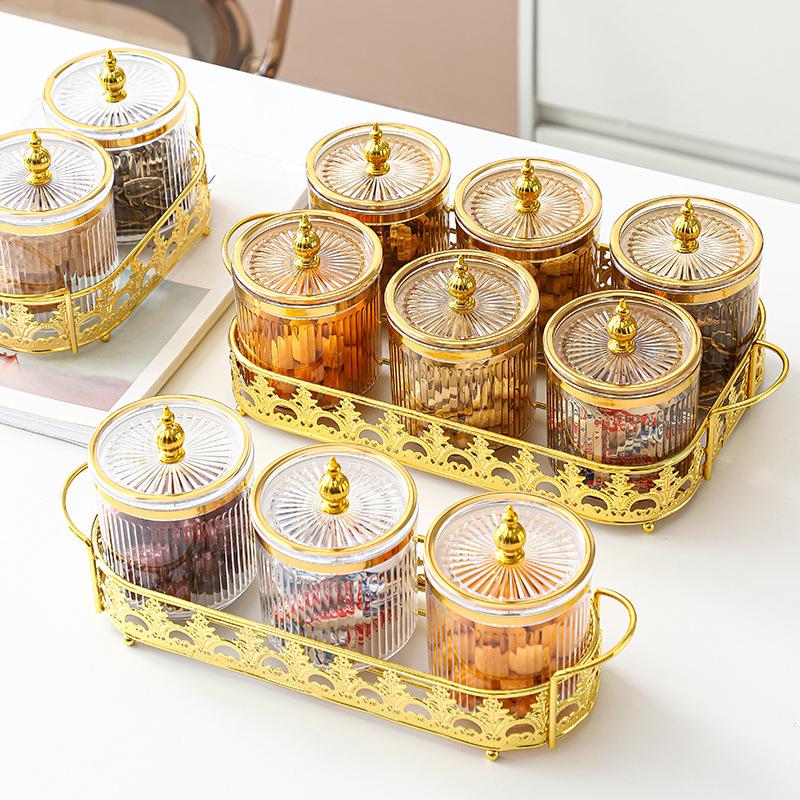 Прозрачная полосатая банка для приправ на кухне, контейнер для хранения зерна, позолоченная банка для сахара, бытовая коробка для приправ, банка для соли