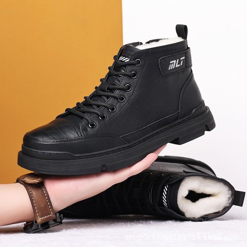 Winter New Retro Cashmere and Thick Warm Boots Non-slip High-top Trend Men's Shoes D564