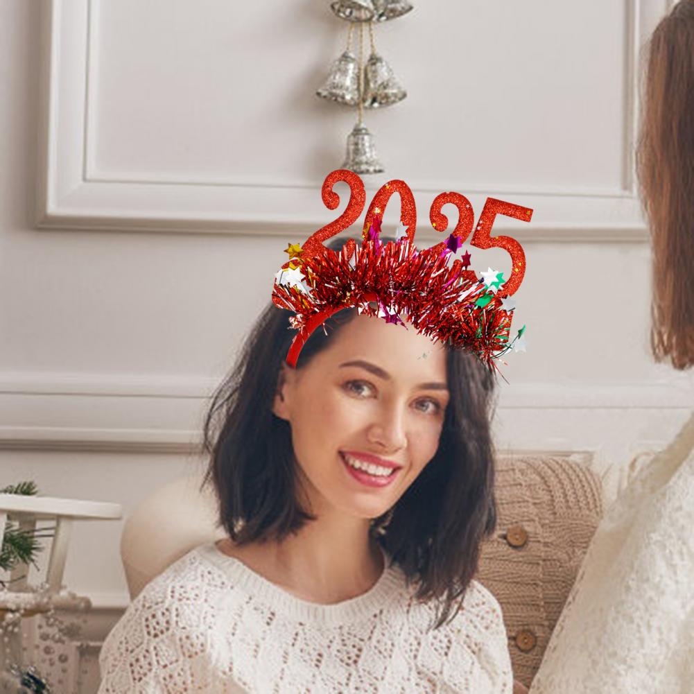 Обруч для волос с блестками для косплея 2025, декор в виде цифр, новогодняя повязка на голову, высокоэластичная дизайнерская повязка для волос, украшение для рождественской вечеринки