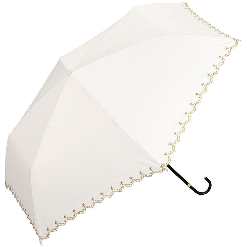 Folding Parasol with Star Pattern Scallop Full UV Suitable for Sun and Model [2022] Wpc. Women's Pattern, Mini, Off-White, 50cm, Blackout, 100%