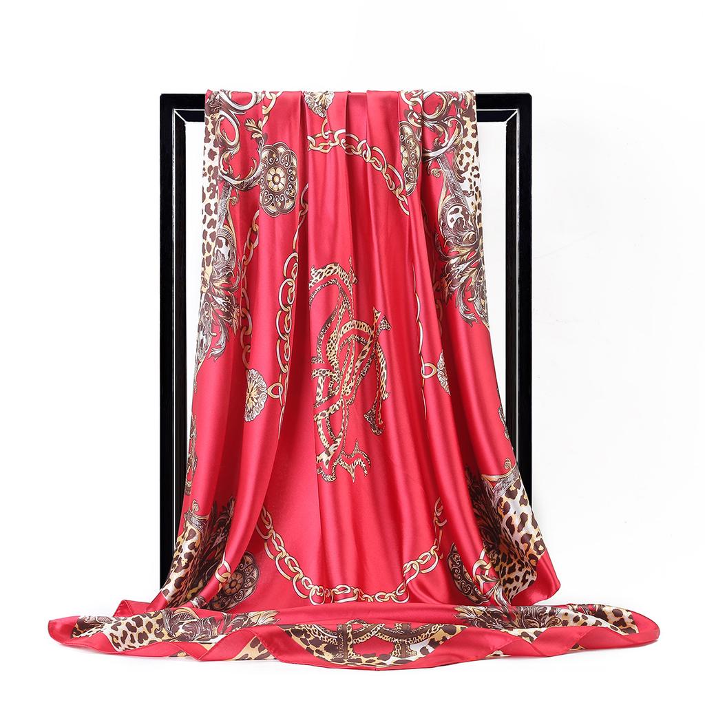 Women Fashion Square Vintage Print Satin Neckerchief Sun-Proof Scarf Scarves Shawl High Quality 1PC 90*90cm
