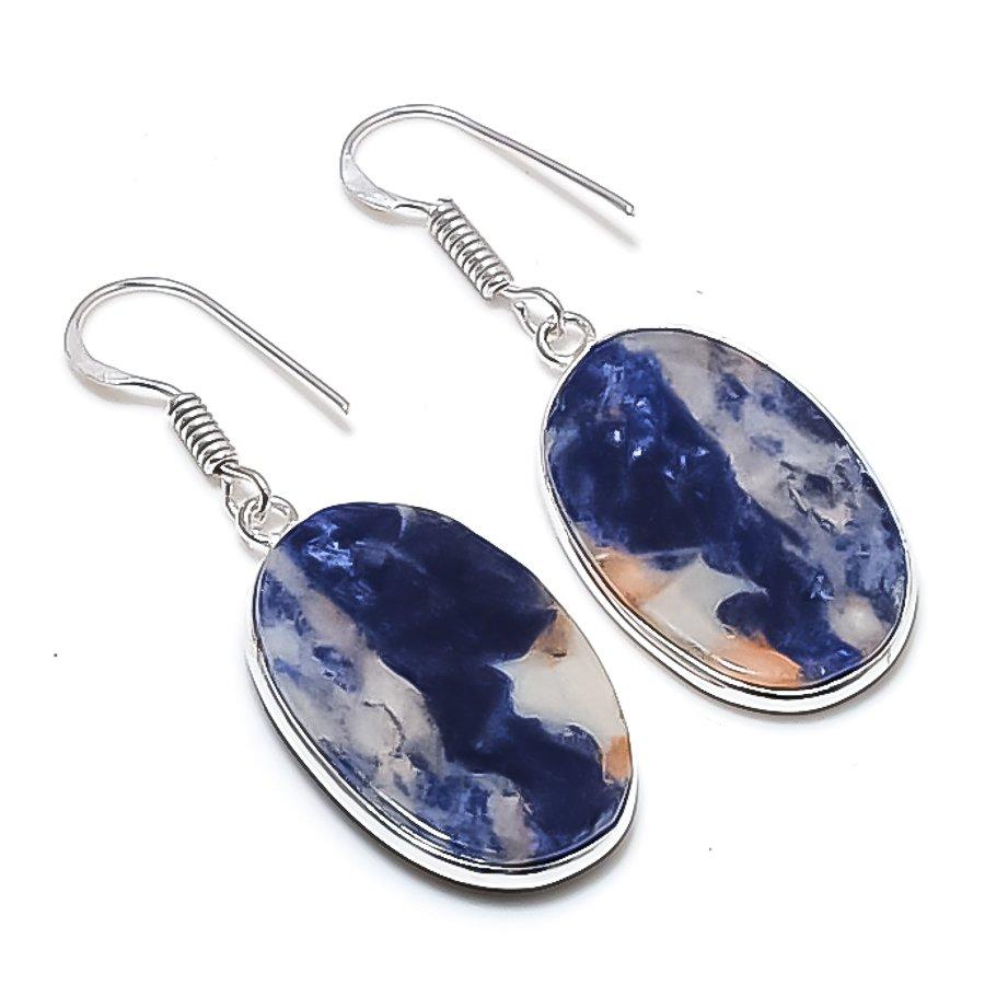 Натуральный камень содалит Серьга из стерлингового серебра 925 пробы 1,81" AEE-11022