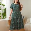 Plus Size Women's Dress Round Neck Printed Loose Large Swing Women's Dresses