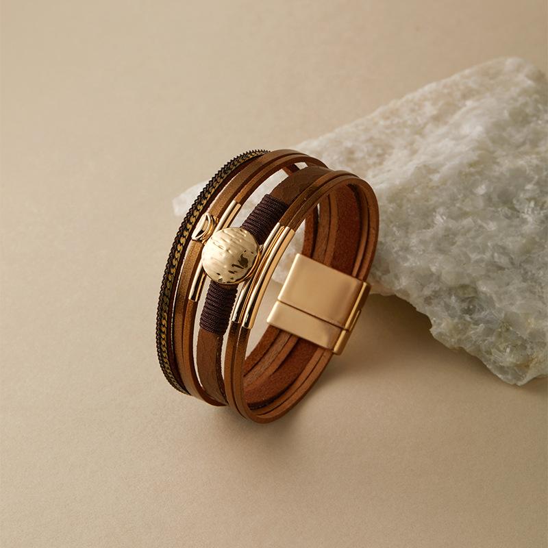 Винтажный плетеный кожаный браслет со стразами для женщин, богемный многослойный широкий браслет, ювелирные изделия для вечеринок, подарки