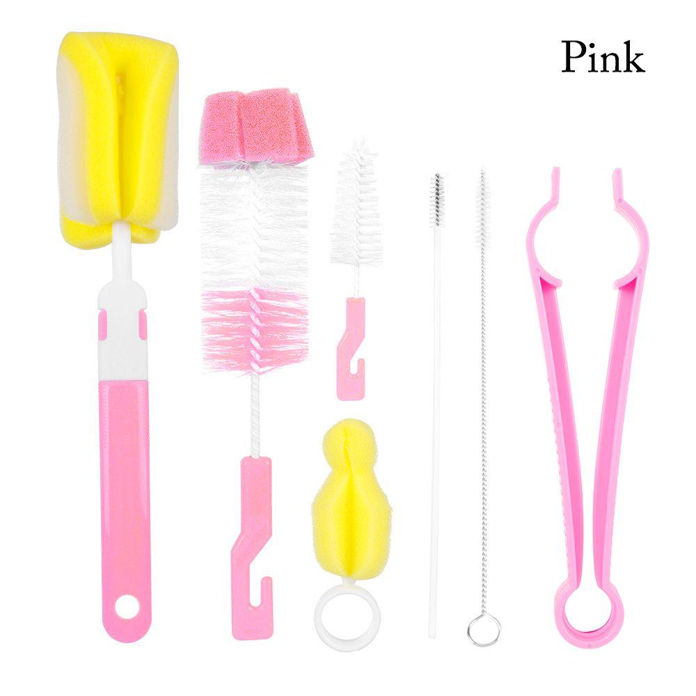 7pcs Head 360-degree Spout Cup Clean Sponge Rotating Baby Nipple Bottle Brush