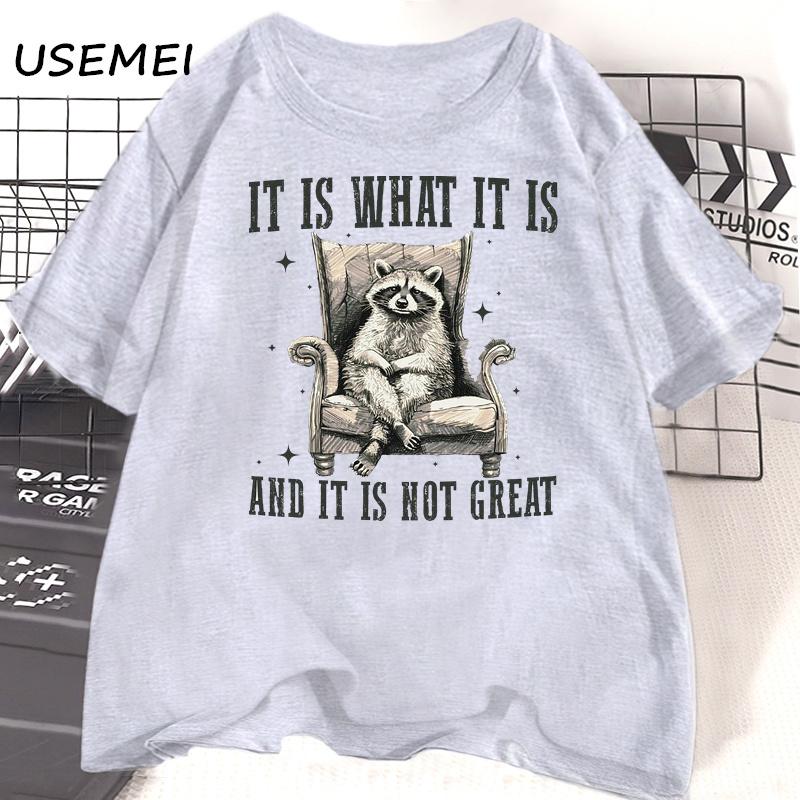 Футболка в стиле ретро с забавным енотом унисекс унисекс It Is What It Is Cute But Feral Racoon Футболка с изображением любителя животных Футболки из хлопка с коротким рукавом