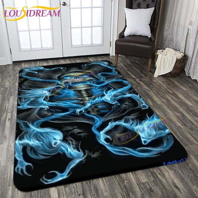 3D New Flaming Rose Floor Mat Area Rugs Rose and Skull Printed Rug and Carpets for Bedroom Home Living Room Valentine's Day Gift