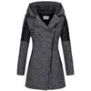 Women's Mid-Length Woolen Hooded Windbreaker with Oblique Zipper - Warm Winter Coat