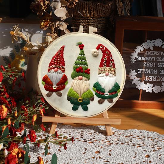 Рождественский набор для вышивания для начинающих и взрослых, набор для вышивки крестиком «Гном, рождественский домик на дереве» с пяльцами, иглами и нитками