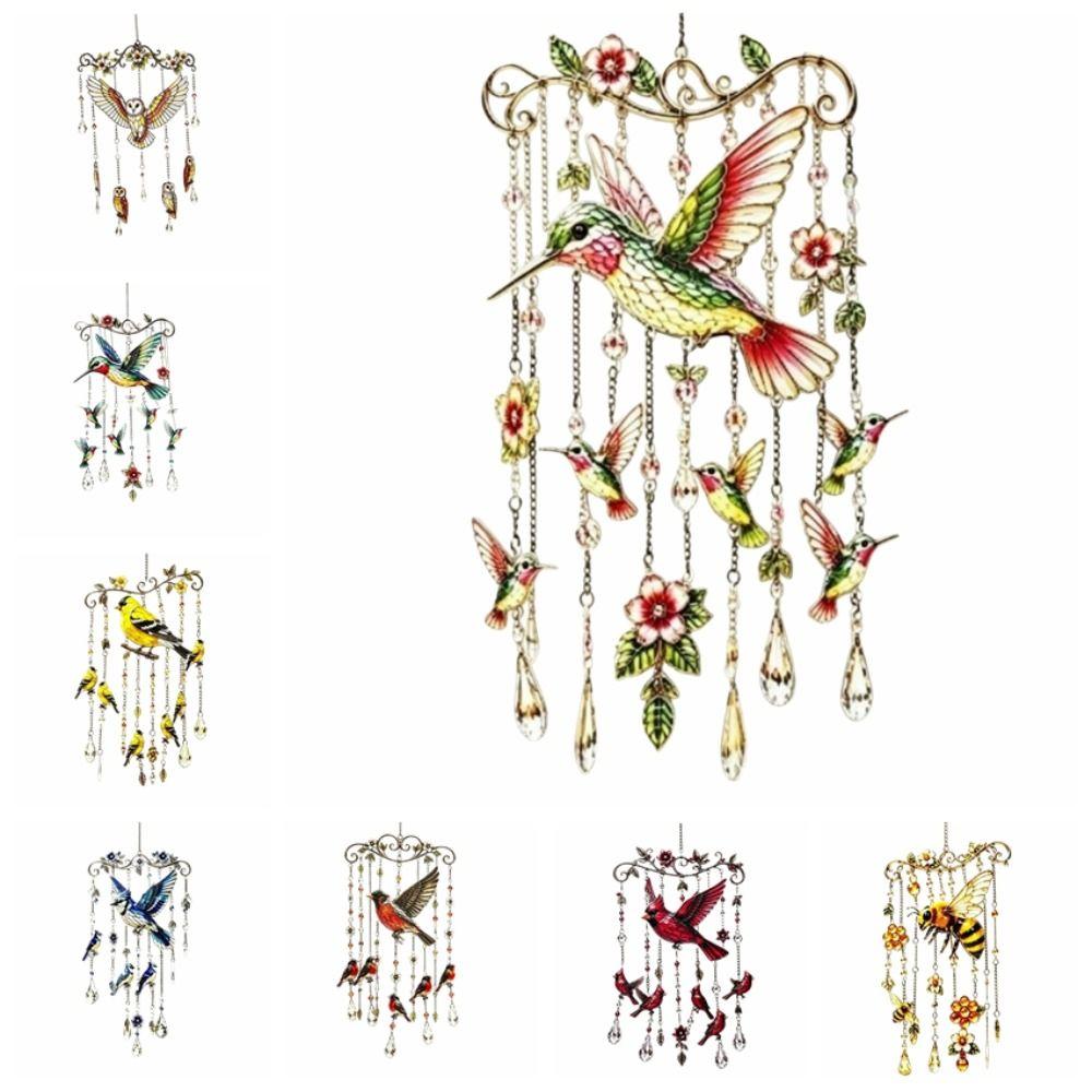 Colorful Bird Hanging Ornaments 2D Flat Home Decoration Crafts Hummingbird Wind Chime Courtyard