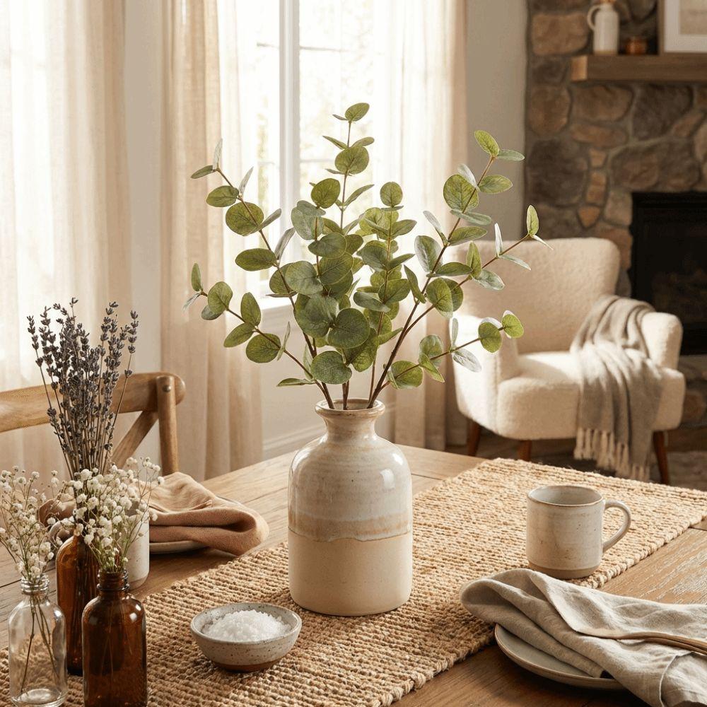 Background Flower Artificial Eucalyptus Plastic Faux Greenery Silk Eucalyptus Leaf  Garden Decor