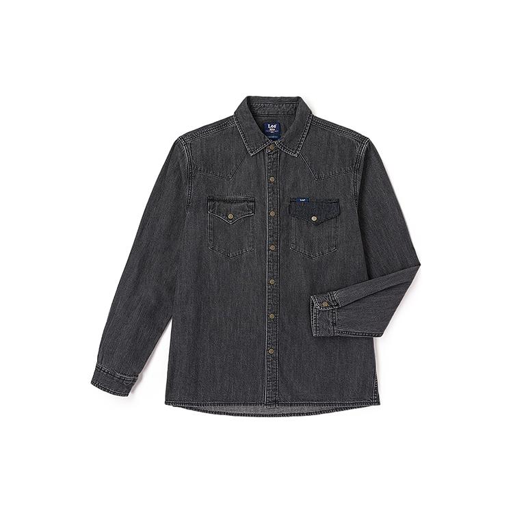 Lee Shirts Men's Black Gray Color Lapel Moderate Denim LMT006304100342A03941