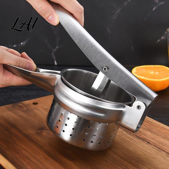 Kitchen Gadget for Mashed Potatoes Stainless Steel Potato Ricer with T-shaped Handle Handheld Manual Garlic Food Press Press Multifunctional