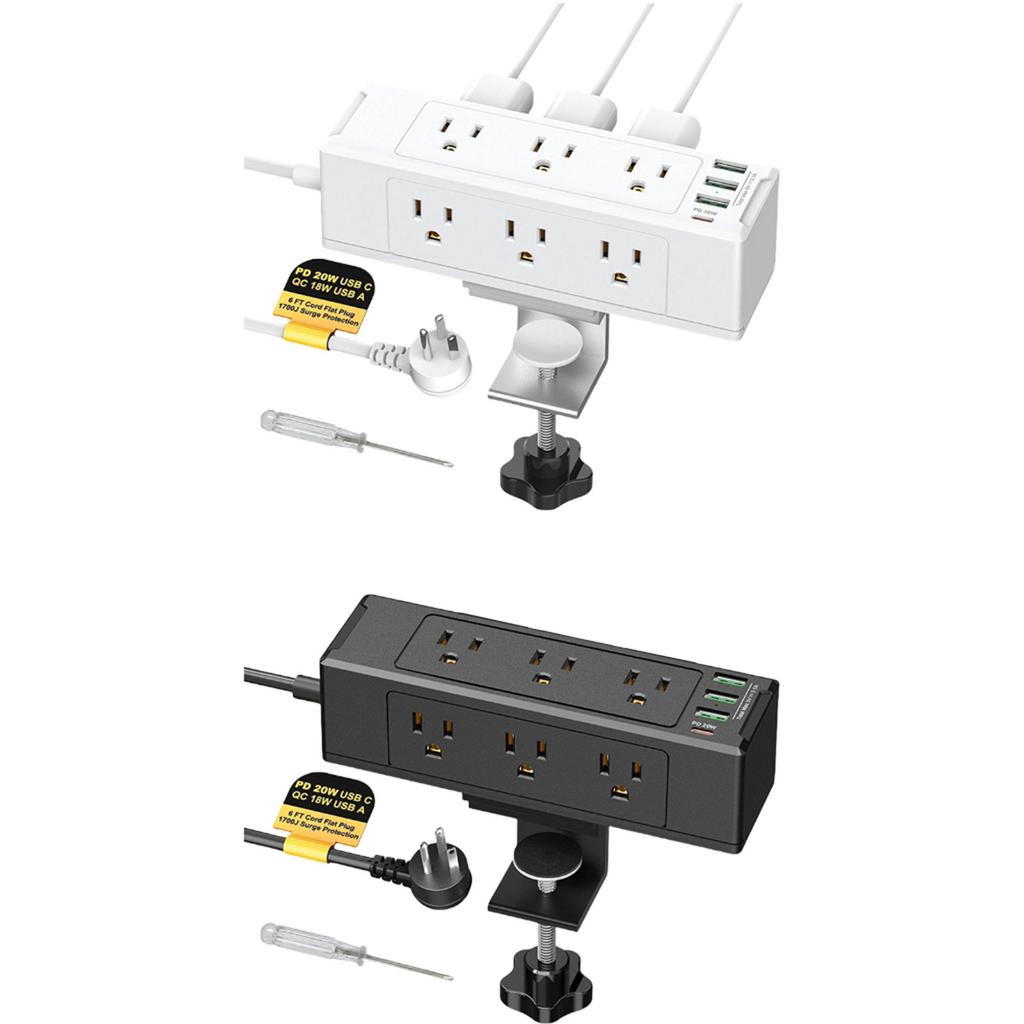 Настольный удлинитель с креплением на край стола, 6 розеток и 4 порта USB для быстрой зарядки, настольный сетевой фильтр, зажим для стола, сетевая розетка
