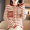 Hooded Striped Knitted Sweater Women's Autumn and Winter New Loose Casual Color Matching Sweater Wearing Striped Sweater