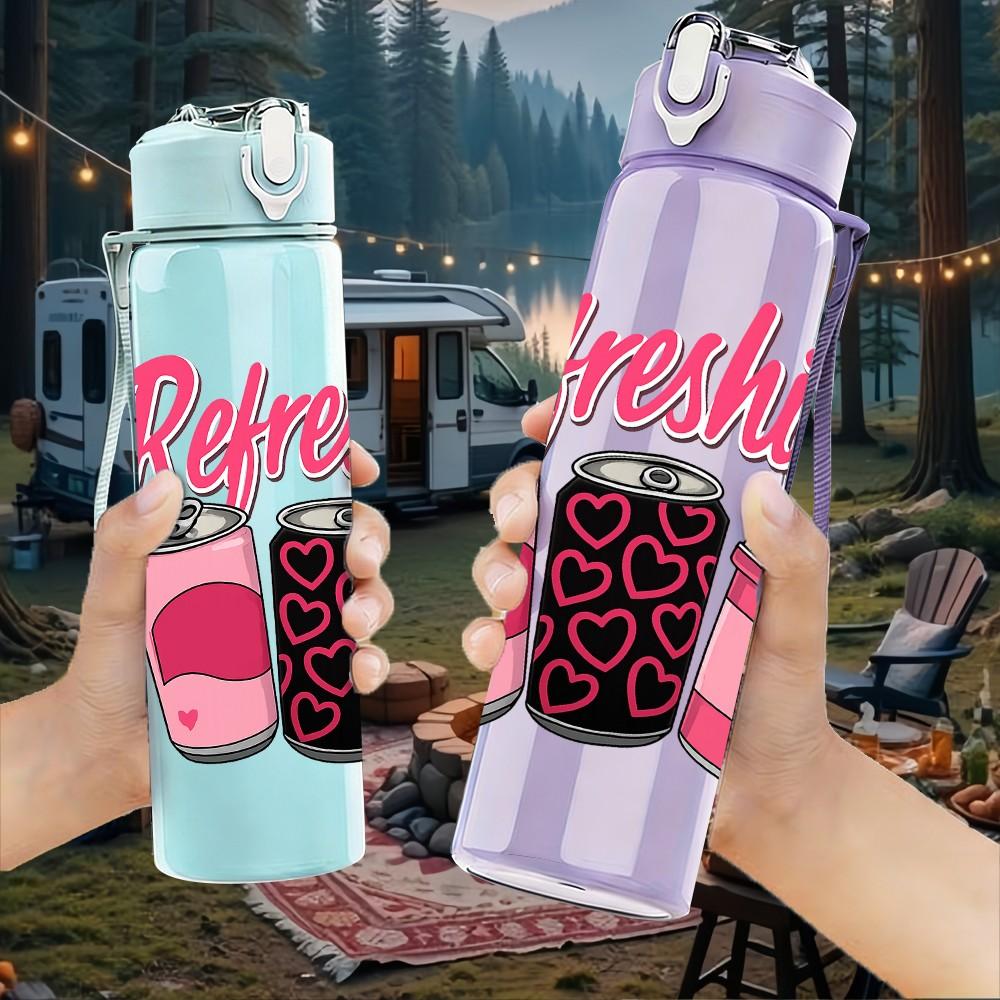 1PC Refreshing Drink Cup Design 750ml Color Plastic Sports Water Bottle Leakproof Flip Straw Lid Suitable for Sports Office Home Use