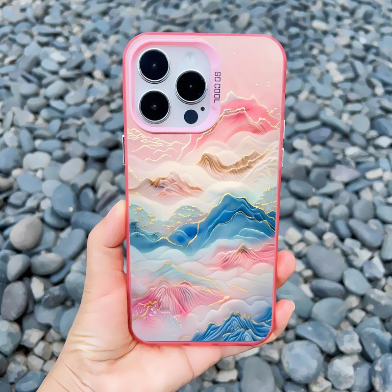 Прозрачный Розовый Облачный Морской Лазерный Чехол для Телефона Для iPhone 11 12 15 Pro Max 13 Mini 16 14 13 Pro Max Plus Ударопрочная Задняя Крышка Fundas