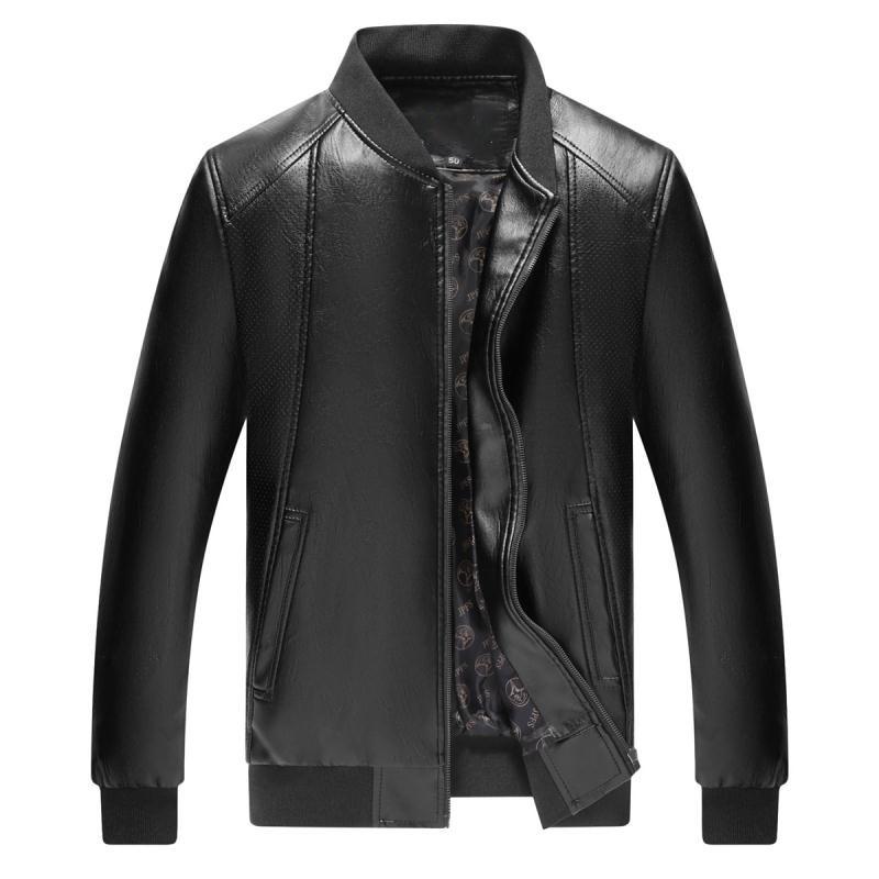 Middle-Aged Leather Jacket Men'S Coat Round Neck Spring And Autumn Thin Men'S Pu Boyfriend Motorcycle Leather Jacket New