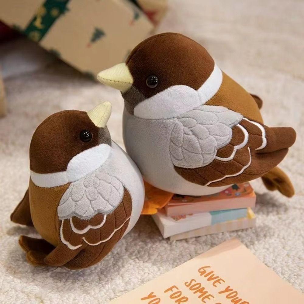 Realistic Soft Stuffed Bird Doll Chubby Round Simulation Sparrow Doll Office Companion