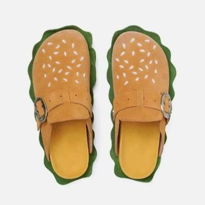 Современные тапочки из коровьей замши на среднем каблуке, на плоской подошве, с однотонной женской обувью, горячая распродажа 2024 года, неглубокие милые летние женские тапочки для улицы