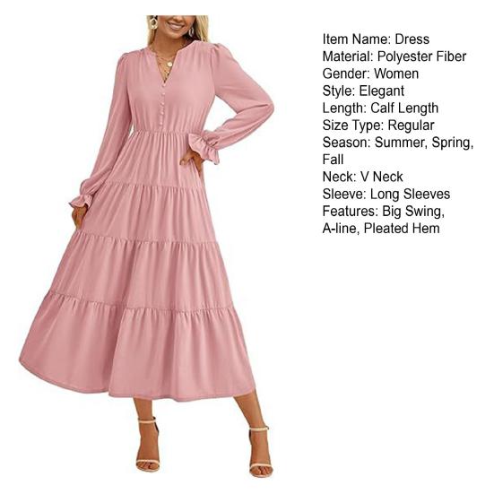 Весеннее платье с плиссированным подолом в стиле пэчворк, А-силуэт, большое свободное платье миди с V-образным вырезом, длинными рукавами-фонариками, струящееся платье с высокой талией, однотонное платье для свиданий