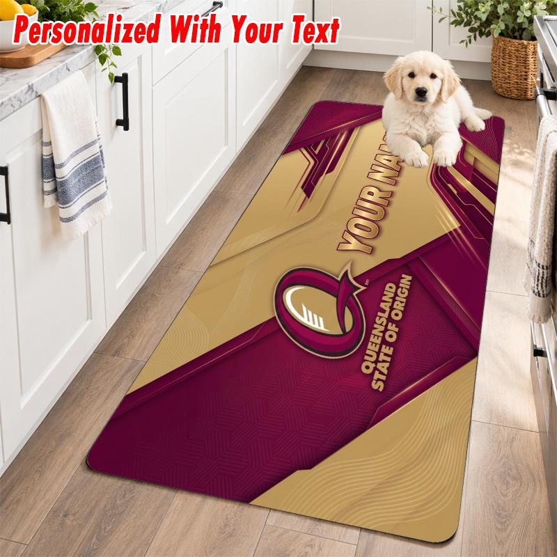 Queensland Maroons Custom Name Flannel Rug Kitchen Mat Non Slip Floor Carpet Personalized Home Decor