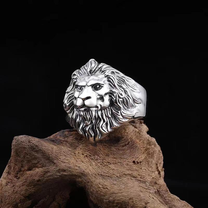 Exquisitely Carved Domineering Lion Opening Men's Index Finger Ring Wide Face Constellation Leo Ring