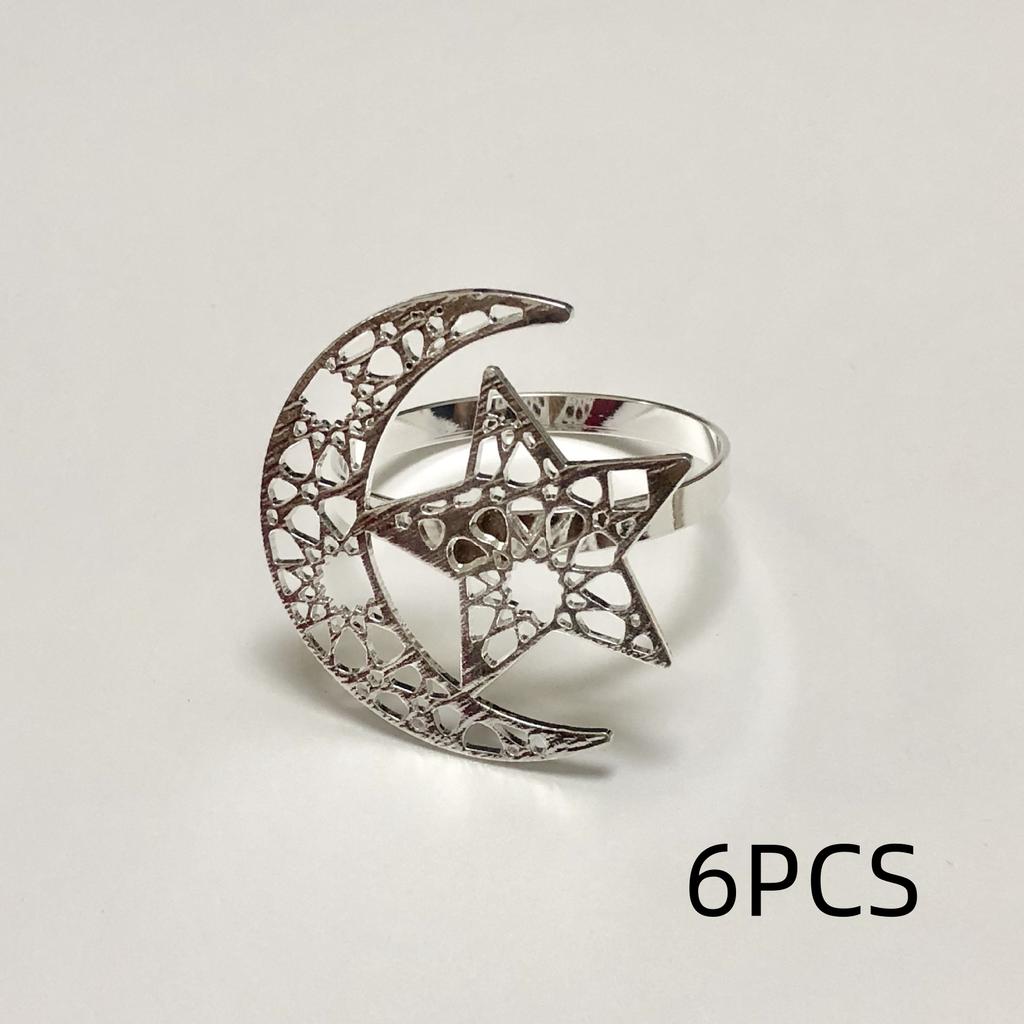 6 шт. золотых серебряных колец для салфеток на праздник Рамадан, украшение стола, исламская мусульманская вечеринка, луна, звезда, пряжка для салфеток, подарки на праздник Рамадан