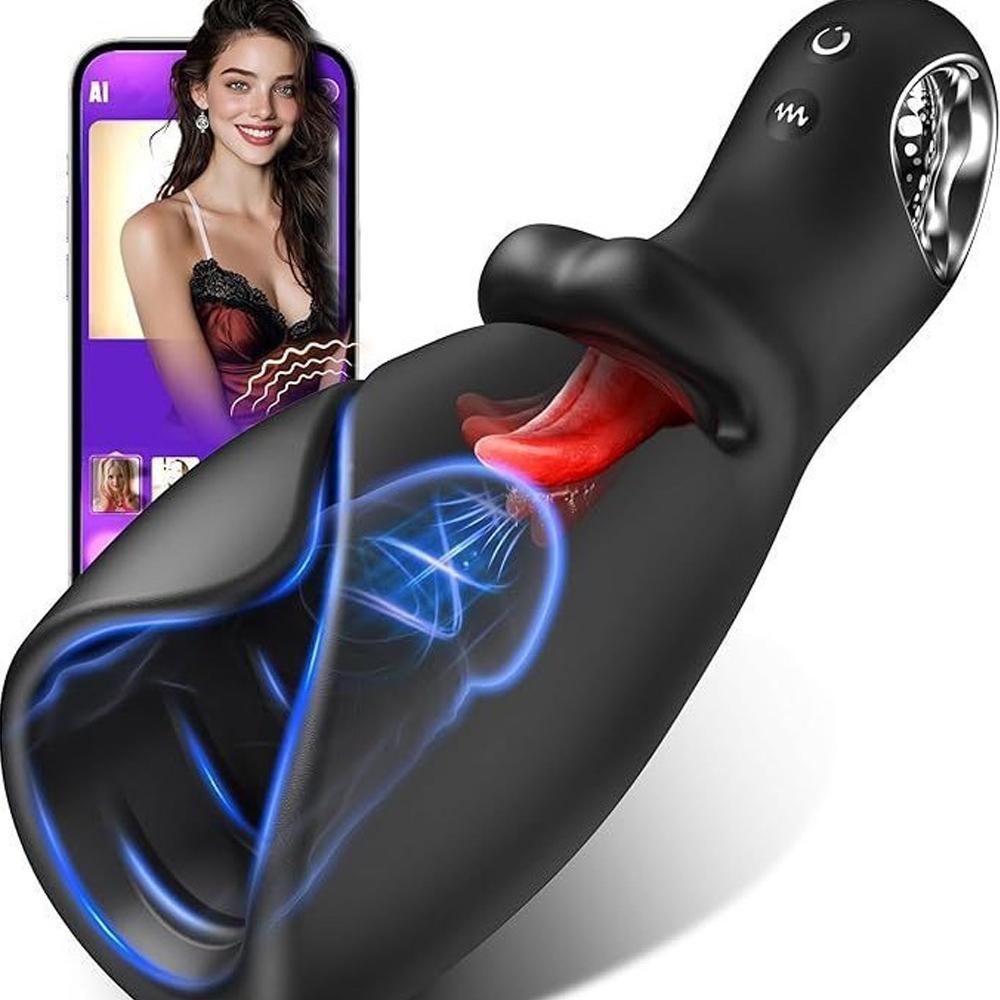 Male Sex Toys for Men Tongue Vibrator Male Masturbator Pocket Pussy Stroker with 10 Licking & Vibrating Modes Penis Vibrator