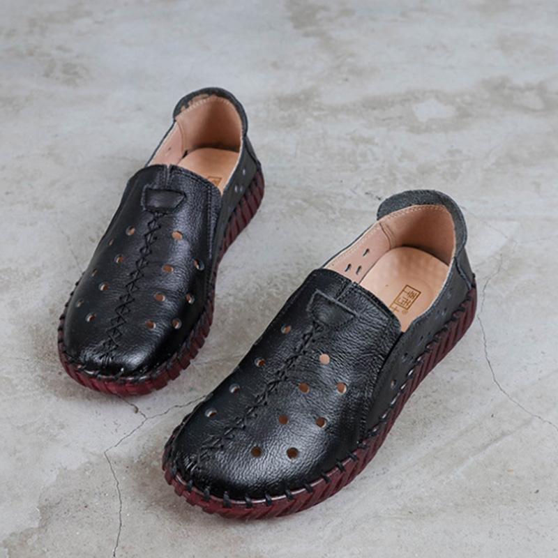 Summer Genuine Leather Shoes New Fashion Women Shoes Woman For Mom Women's Flats Comfortable Handmade Pregnant Hole Sandals Shoes