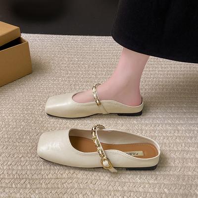 Модные мюли CRLAYDK для женщин с квадратным носком, плоские с пряжкой, удобные слипоны, кожаные лоферы без задника, женские рабочие туфли-слайды для платья