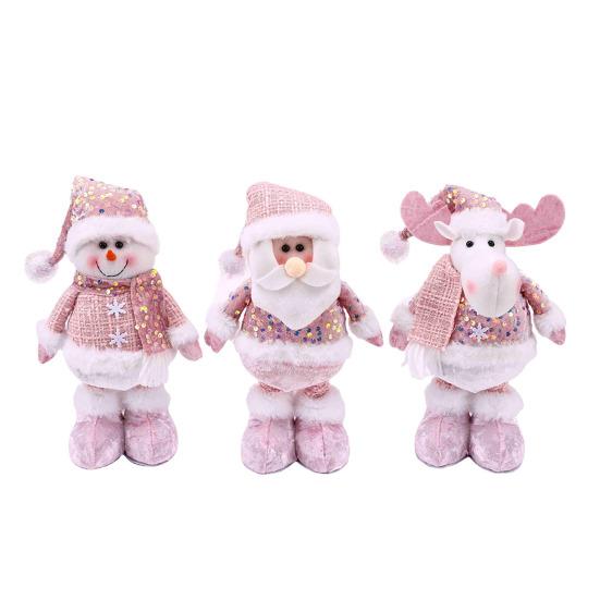Рождественская плюшевая кукла, розовая, расшитая блестками, Санта-Клаус, снеговик, лось, кукла, плюшевая игрушка на Рождество