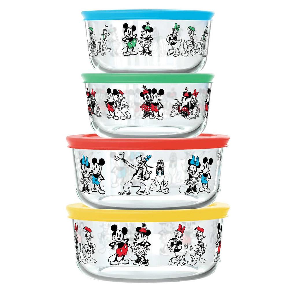 Pyrex Disney Mickey Mouse Friends Decorative Food Storage 8 Piece & Set,