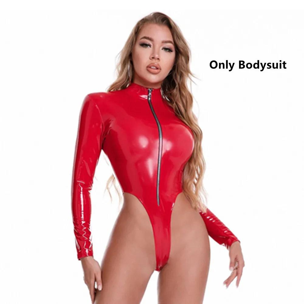 Женский сексуальный латексный комбинезон, боди, женский тедди, мокрый вид, ПВХ, кожа, девушки, длинный рукав, майка, боди, нижнее белье