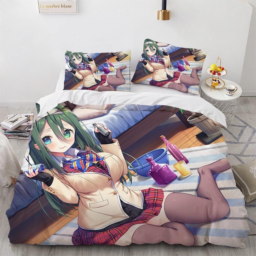 Каваи Аниме Сексуальная Девушка Постельное Белье Комплект Мальчики Девочки Полуторный Двуспальный Размер Пододеяльник Наволочка Кровать Дети Взрослые Мода Домашний Текстиль