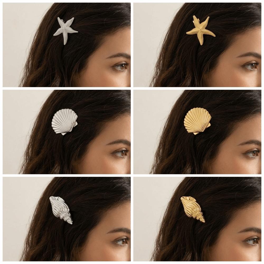 Golden Color Starfish Hair Clip Vacation Style Duckbill Hair Clip Sweet Headwear Girl
