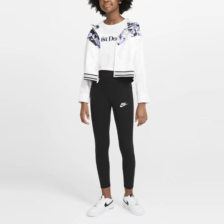 Nike Детские трикотажные спортивные штаны, леггинсы с высокой талией и узором с буквенным логотипом, детские штаны черного цвета CU8248-010