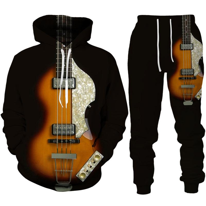 Мужские забавные толстовки с 3D принтом в стиле гитары/брюки/костюм Harajuku, винтажный спортивный костюм для пар, индивидуальный хип-хоп, уличная одежда