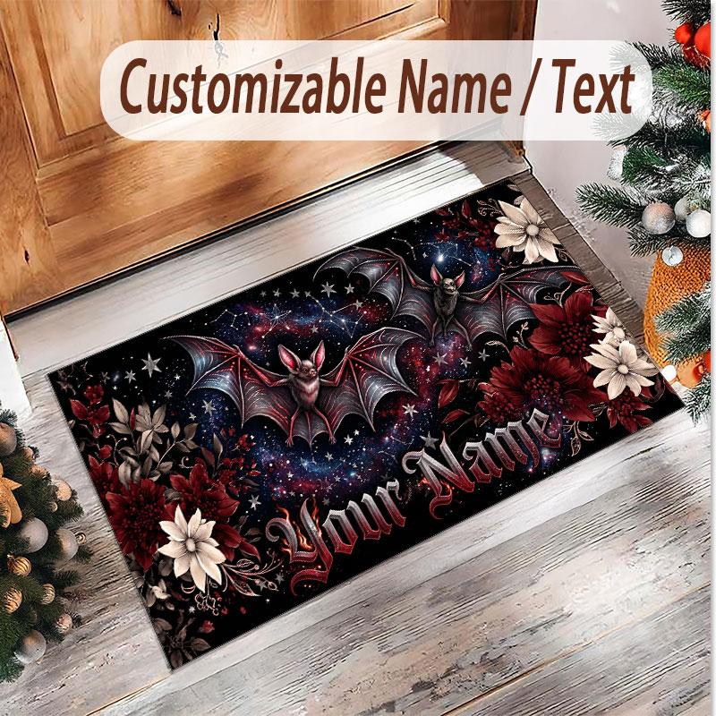 Skull Gothic Theme Soft Crystal Velvet Rug Custom Name & Text Print Non Slip Floor Rug for Bedroom Living Room