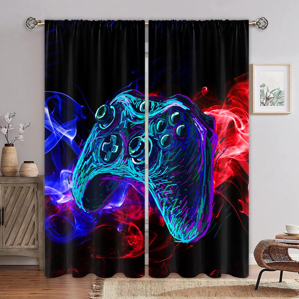 Technology Sense Game Handle Curtain Future Cool Sense, a Set of Two Pieces, Home Bedroom Living Room Curtain