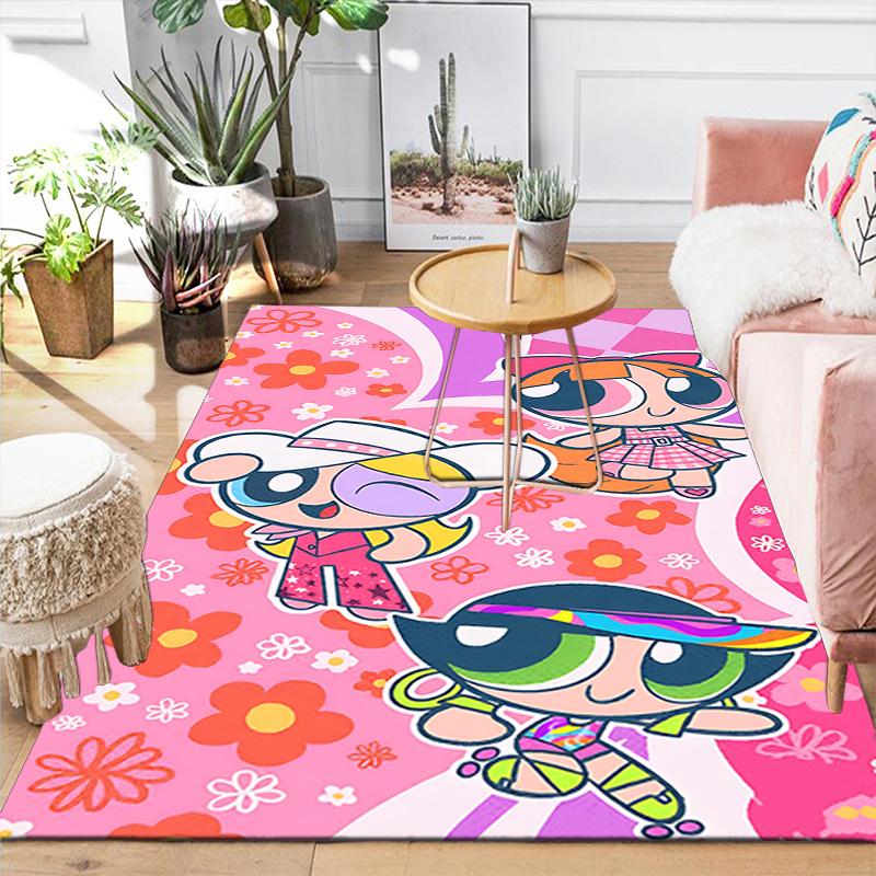 1Pc Powerpuff Girls Adventure Rug, Office Carpet Indoor Outdoor Doormat, Non-Slip, Comfortable, Living, Christmas Halloween, Xmas Gift G1140