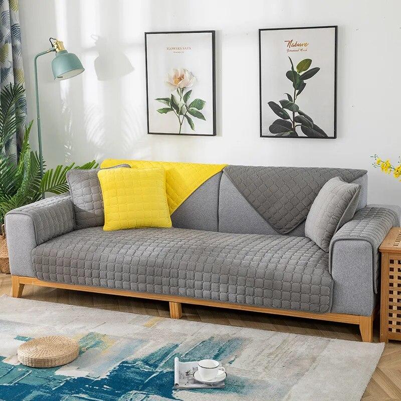 Утолщенная вельветовая подушка для дивана, четыре сезона, однотонный плюшевый нескользящий чехол для дивана для гостиной, теплая дышащая спинка дивана