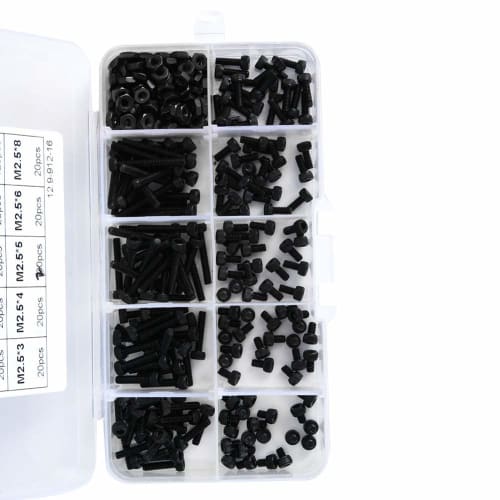 Hex Socket Head Bolt and Nut Kit, 300 Pieces M2.5 Machine Screws, Alloy Steel Round Head Screws, Flat Head Bolt and Nut Kit Repair Tool with Storage C