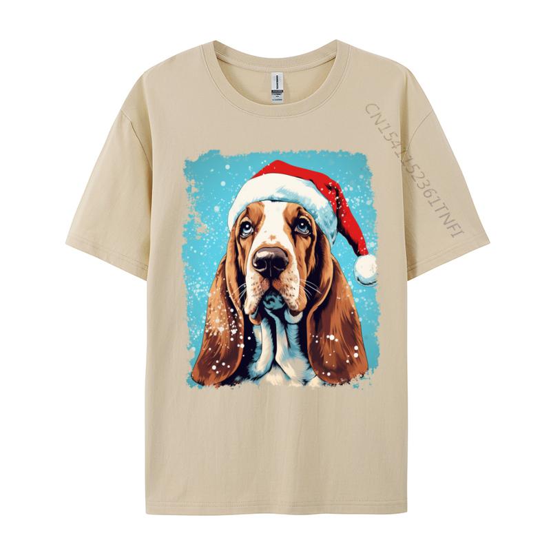 Christmas Dog Basset Hound T-Shirt Fashion Tops Tee Tops Hipster Male T Shirts Funny Cool Tee Streetwear Man