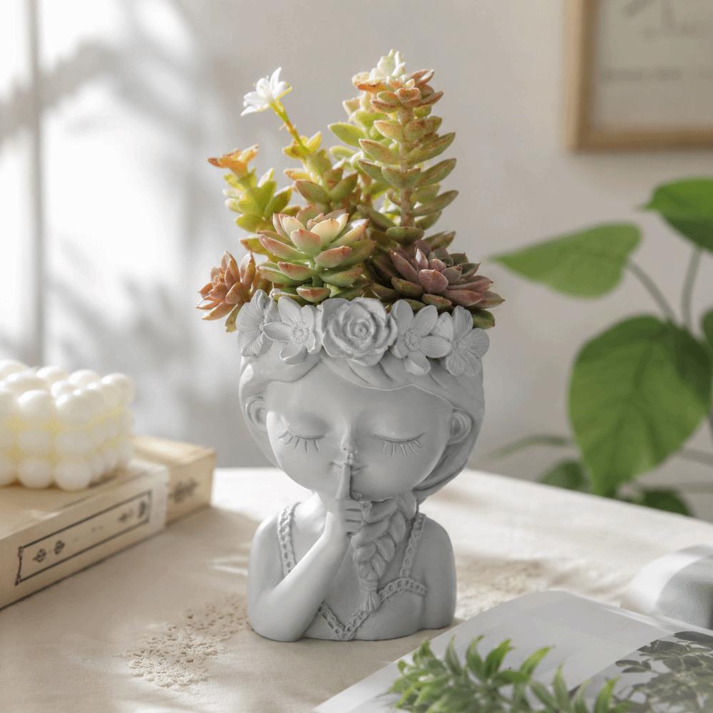 Home Decor Plant Pot Resin Desktop Ornaments Pretty Girl Storage Can  Garden Pots