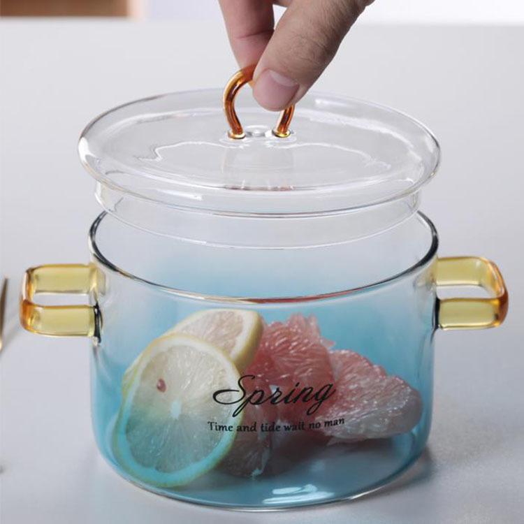 Кастрюля для медленного кипения | Прозрачная стеклянная кастрюля с градиентным градиентом на 1500 мл с крышкой и ручками | Бытовая жаропрочная кастрюля