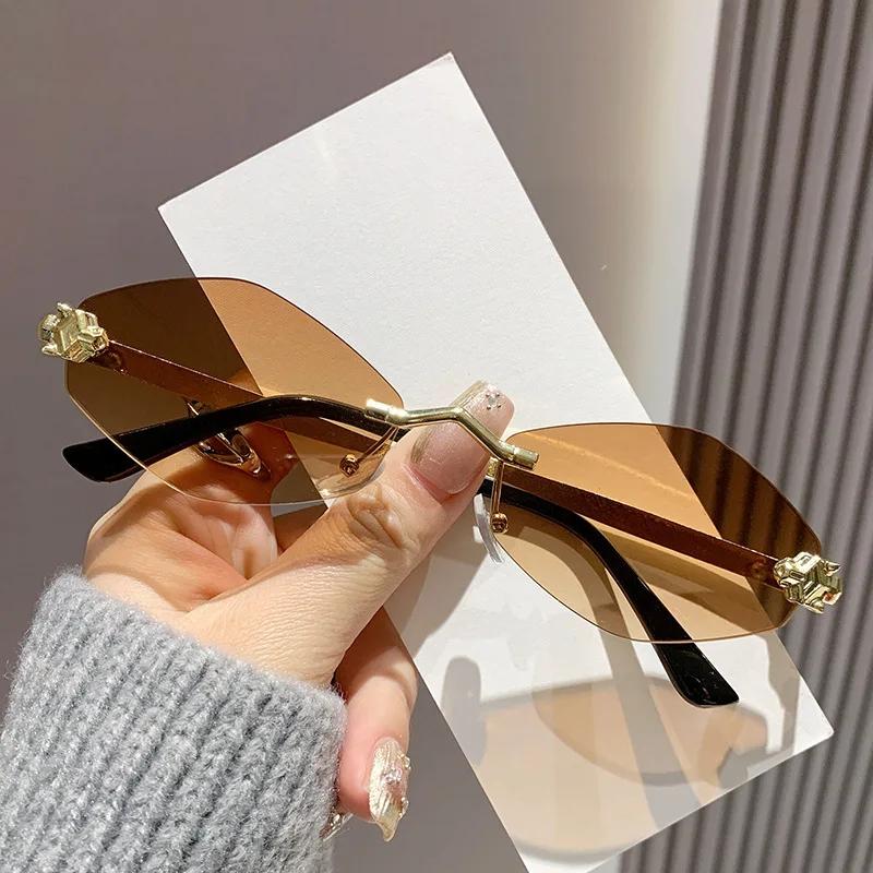 Frameless Sunglasses Women Men Retro Brand Design Metal Small Diamond Frame Vintage Rhombus Rimless Shades Uv400 Glasses