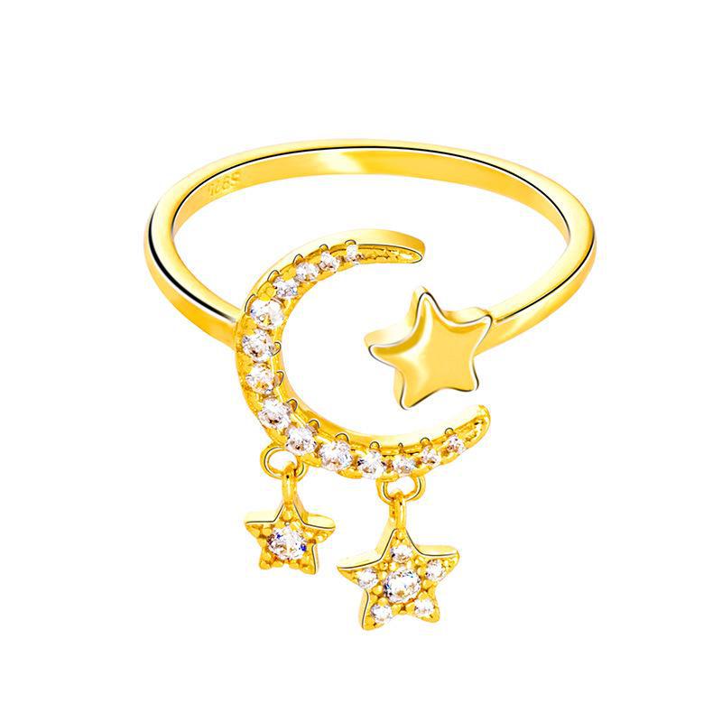 Кольцо Banyan Tree S925 Silver Diamond Star and Moon Tassel Ring - Trendy Open Style для женщин