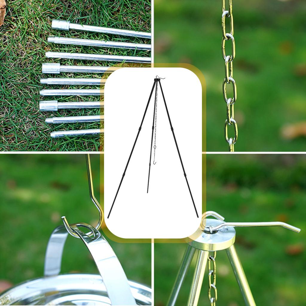 BBQ Tripod Frame with Chain and Hook Storage Bag Adjustable Height Camping Tripod Stand for Open Fire Travelling Hiking Picnic BBQ
