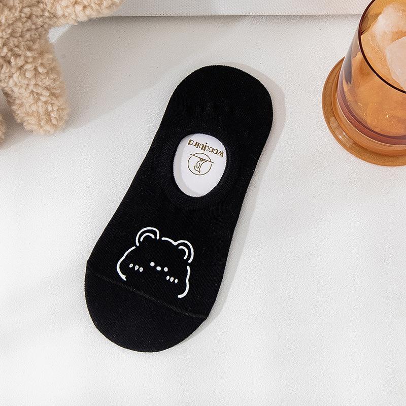 1/3 пары женских носков-лодочек с медвежьим узором, Нескользящие, не падающие невидимые носки, тонкие носки